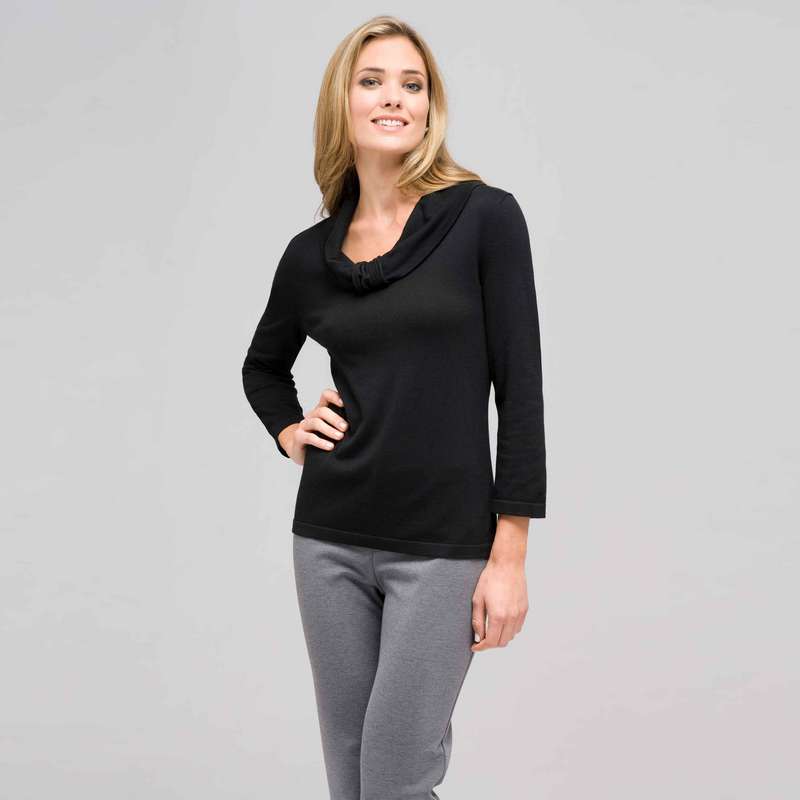 Cowl Neck Sweater, Black, large image number 0