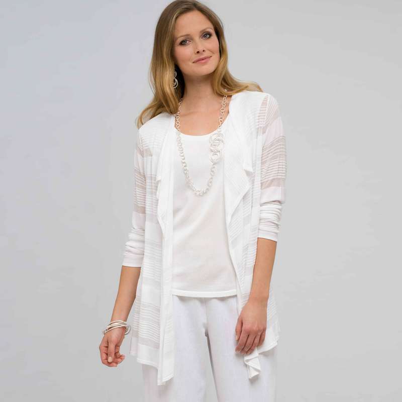 Drape Front Cardigan, White, large image number 0