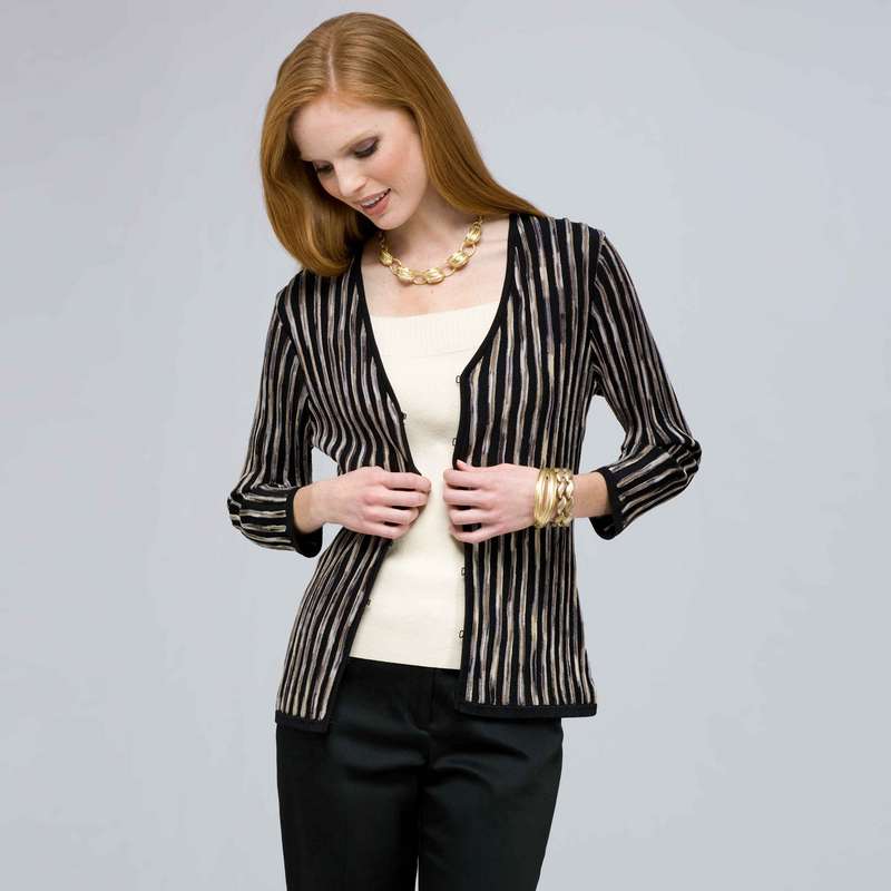 3/4 Sleeve Zip Cardigan., Black Multi, large image number 0